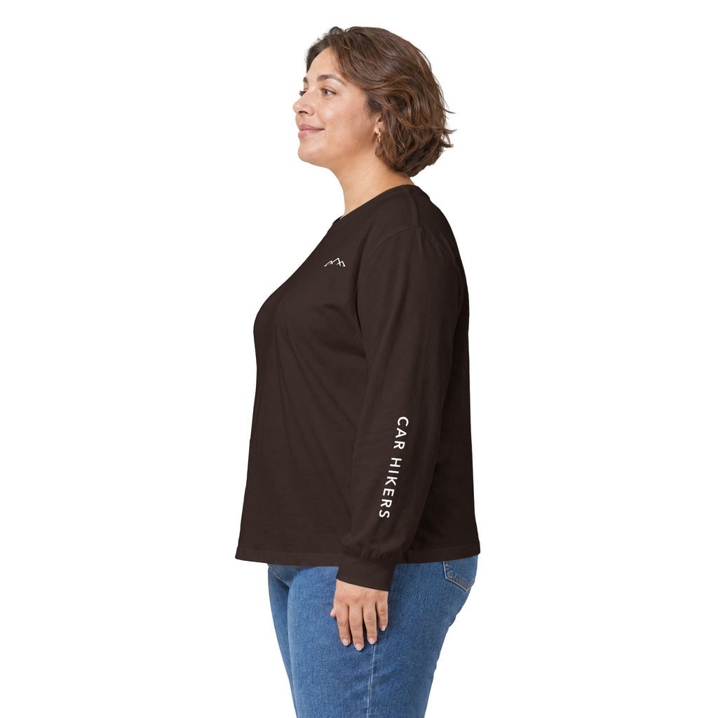 Long Sleeve Tee — Minimal Mountain 'Car Hikers' Cotton Shirt