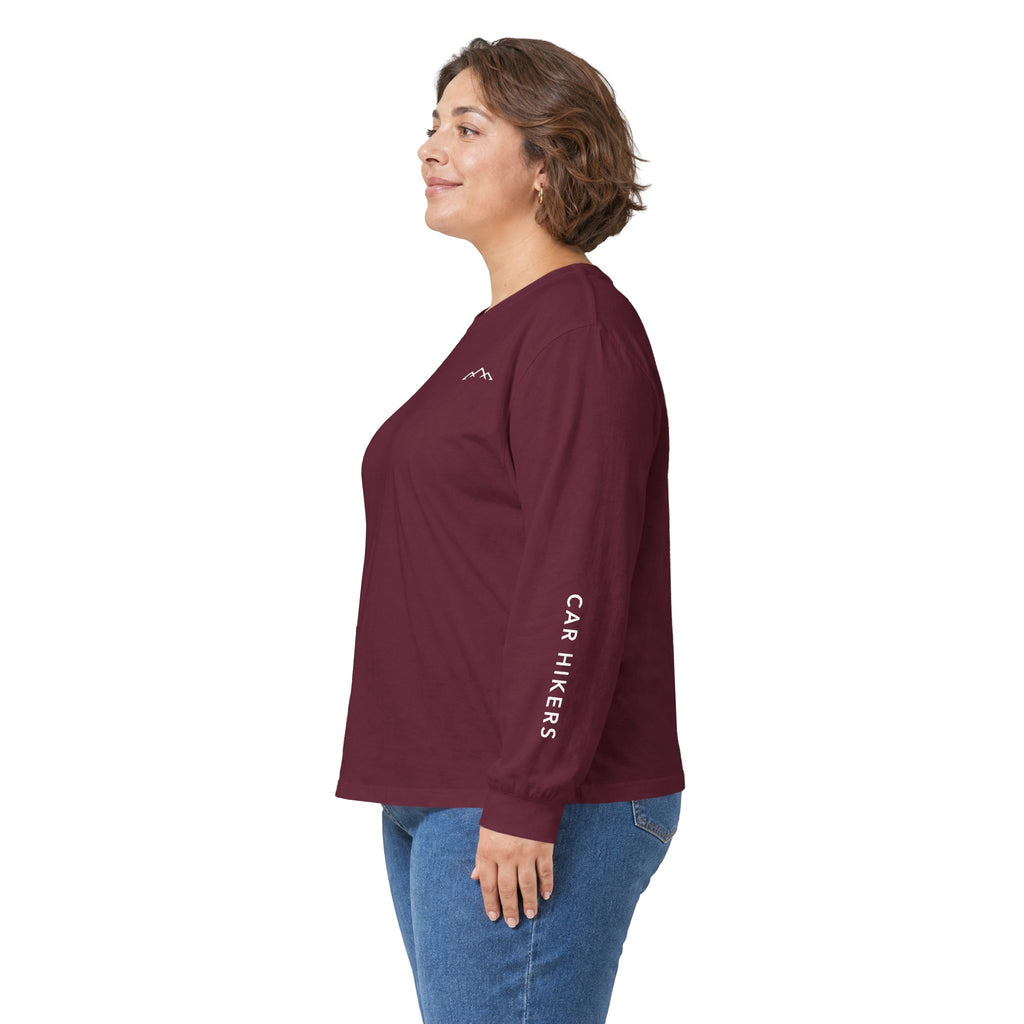 Long Sleeve Tee — Minimal Mountain 'Car Hikers' Cotton Shirt